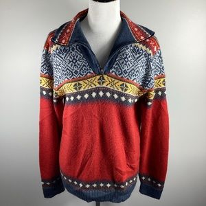 Artesania Alpaca Blend Nordic Fair Isle Sweater‎ Women’s Large 1/4 Zip Ski Red